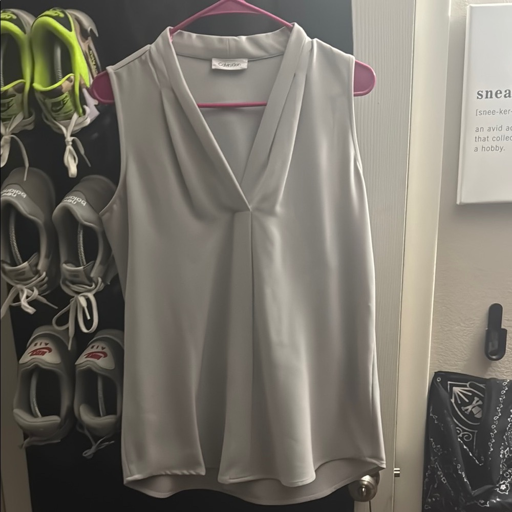 Calvin Klein Silver Sleeveless Mandarin Collar Blouse
